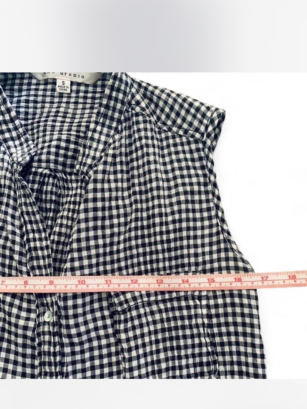 Sleeveless Button-down Max Studio Black & White Gingham Tie-Front Top size S - Picture 4 of 7